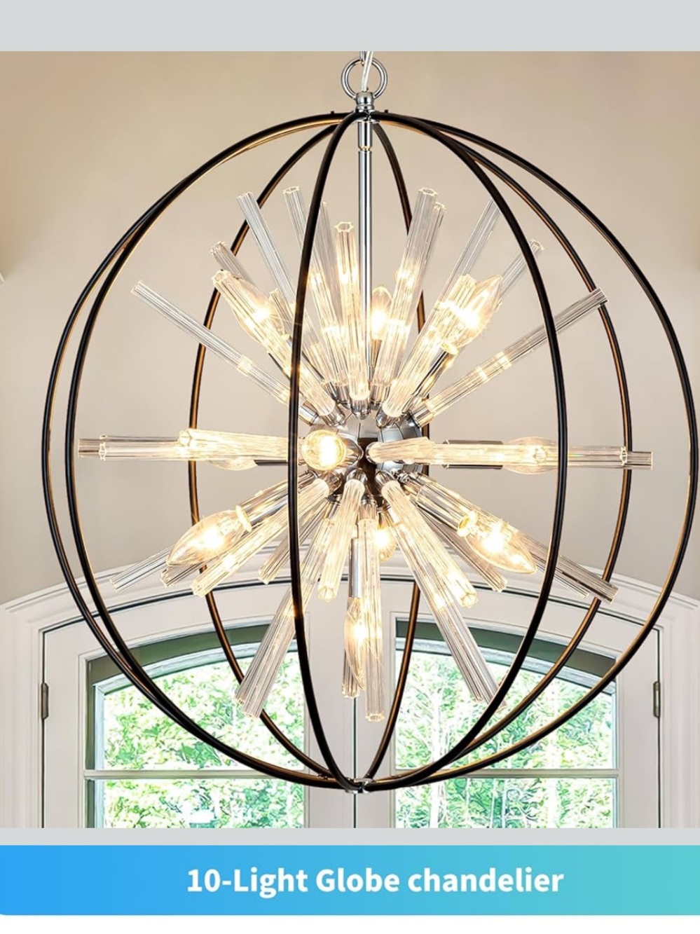 NIB Vezzio Black Sputnik Chandelier Modern Globe Crystal Ceiling Firework Light